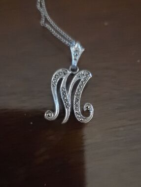 Sterling Silver 'M' Initial Pendant Necklace - Silver